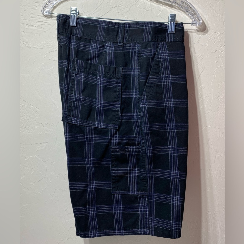 OP Ocean Pacific Shorts Sz 34 Mens Black Plaid Flat Front 100% Cotto
